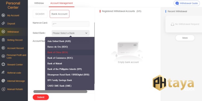 Confirming information and submitting the withdrawal request