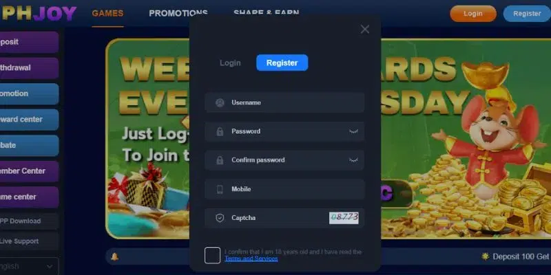 How to register and deposit at the Phjoy playground